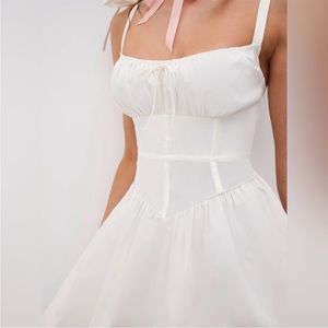 NWT For Love and Lemons size XL white corset bow sleeve mini dress